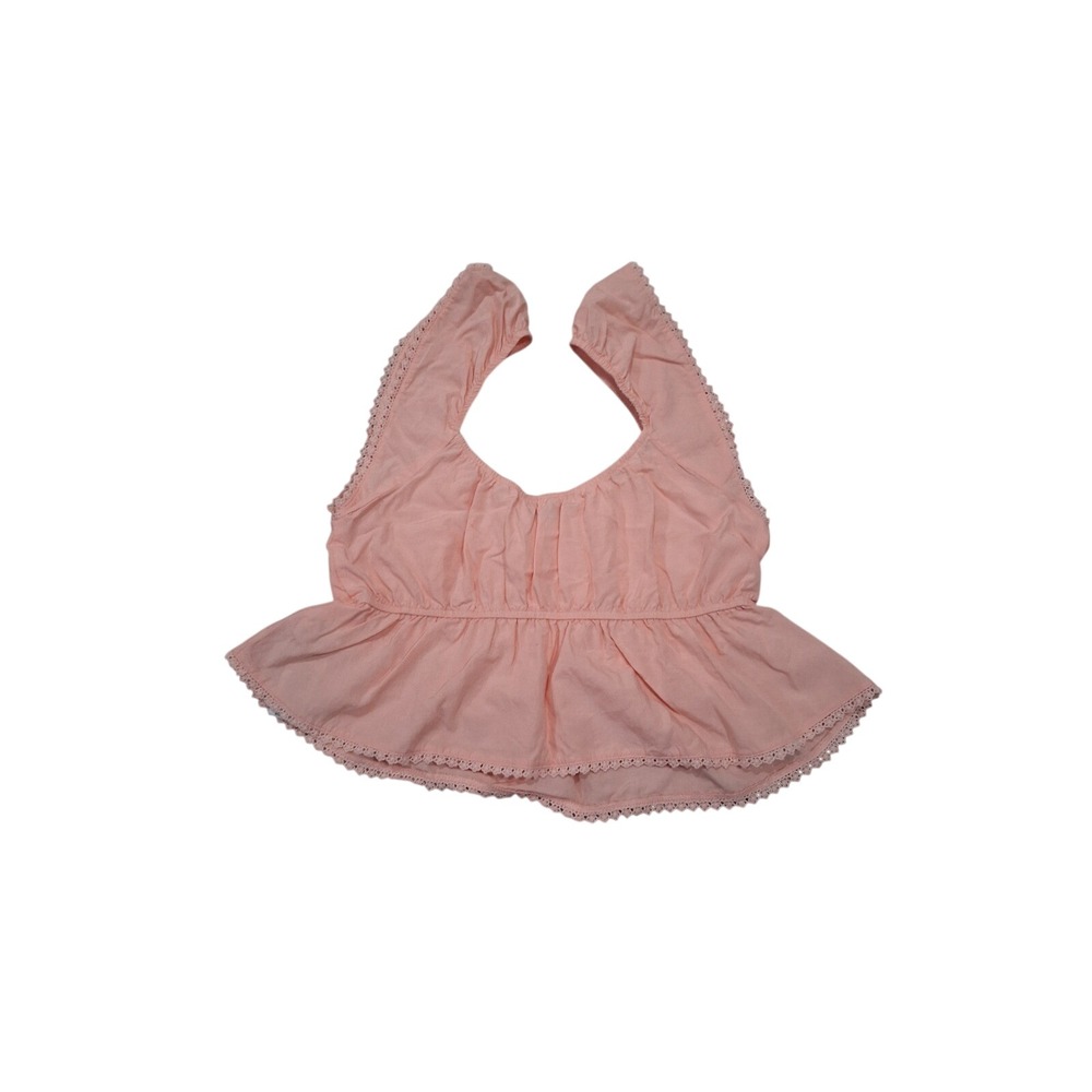 Celebrity Pink Peach Peplum Crop Top Crochet‎ Lace Trim Women Size Medium